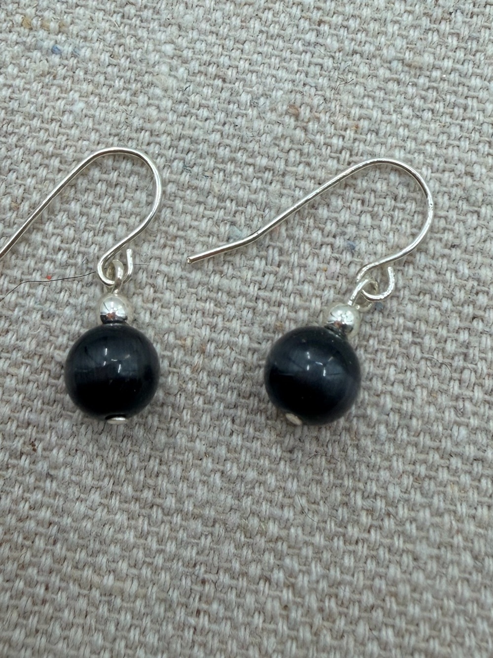 Sterling Silver Black Bead Drop Earrings
